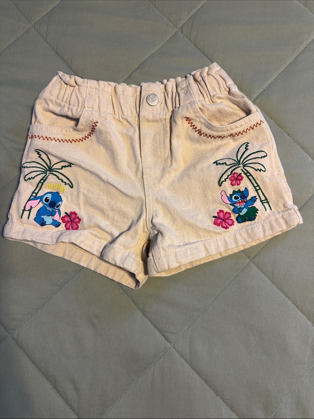 H&M Beige Girls' Tropical Embroidered Stitch Shorts